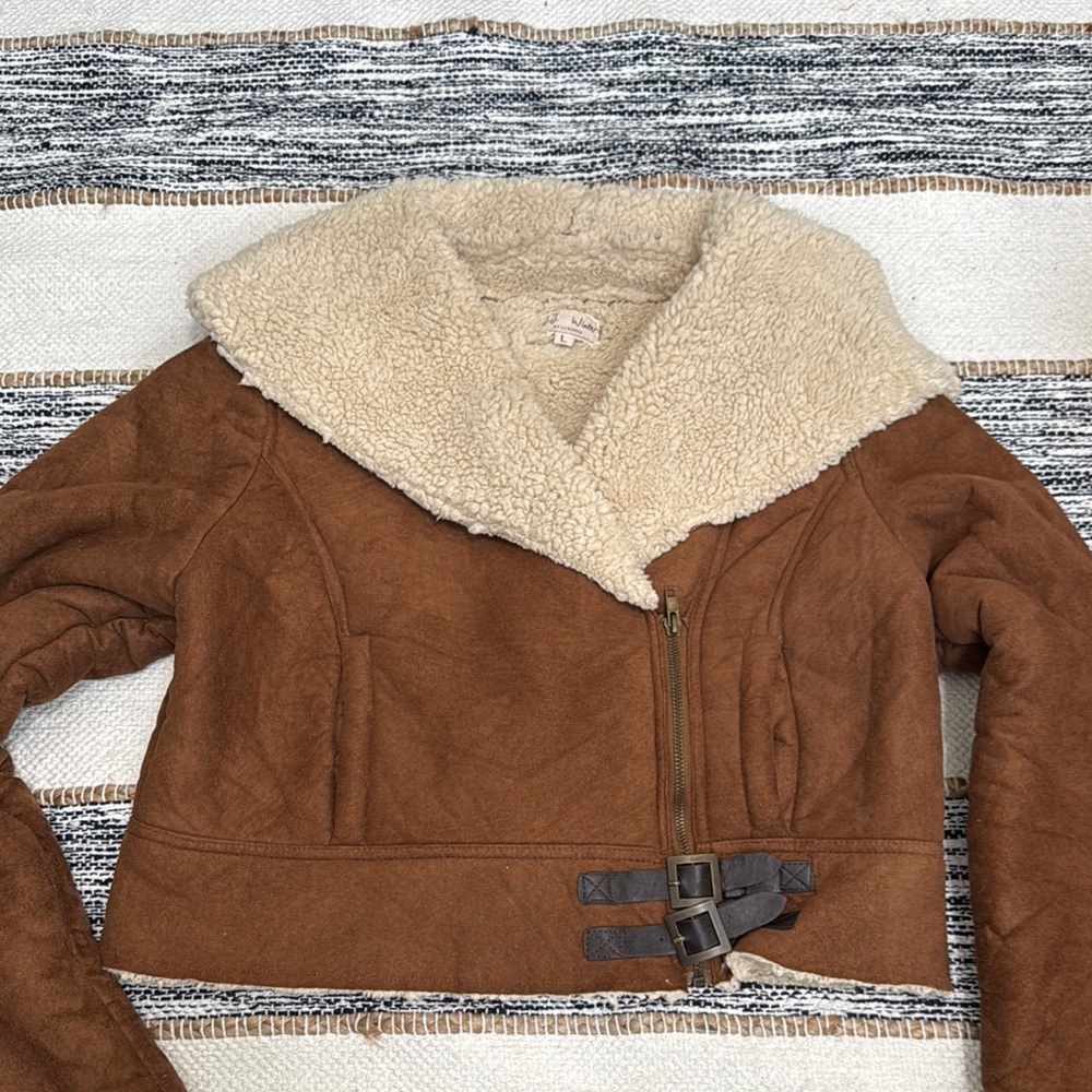 Brown and Cream Teddy Jacket with Plush Collar